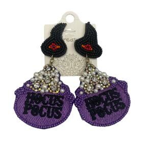 NWT Treasure Beaded Hocus Pocus Cauldron Earring Purple